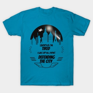 Up Defending the City - Tired Superhero Blue T-Shirt